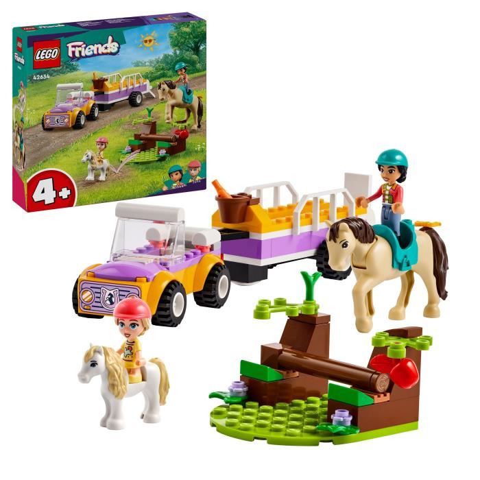 LEGO 42634 Friends Remolque de Caballos y Pony, Juguete con Liann, Zoya y 2 Figuras de Animales