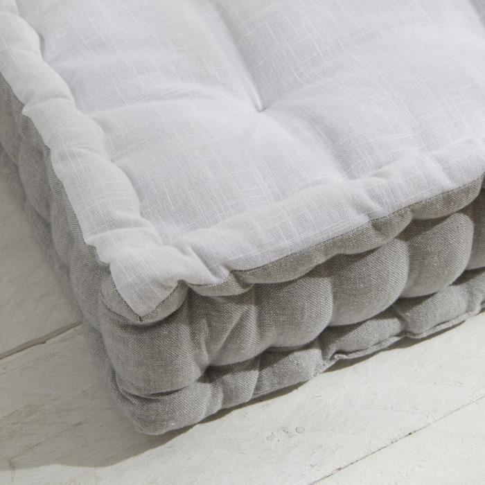 Image secondaire de Coussin de sol - TODAY - CHARME - Slub x Chambray x Broderie Capucine - 40 x 40 x 10 cm