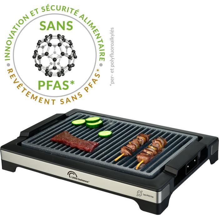 Barbecue elettrico LITTLE BALANCE - Easy Nopifas - Superficie di cottura 38 x 25 cm - Rivestimento microceramico senza PFAS - 2000W