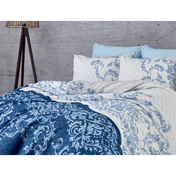 Image secondaire de Parure de lit - 1 housse de couette 220 x 240 cm + 2 taies d'oreiller 60 x 60 cm - 100% coton renforcé - Bleu