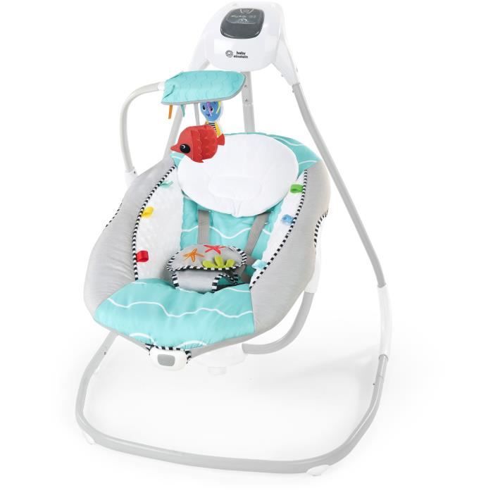 Altalena BABY EINSTEIN Ocean Explorers, leggera e compatta, sedile girevole a 180°, giochi inclusi, modello Curious Comfort