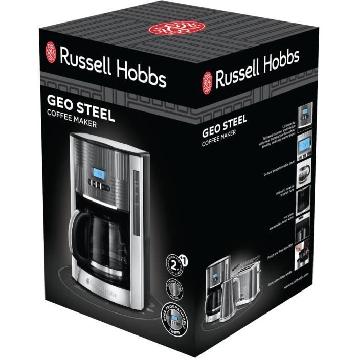 Russell Hobbs 25270-56 Machine a Café, Cafetiere Filtre Programmable  Geo Steel 1,5L, Maintien au Chaud, Illumination Claire