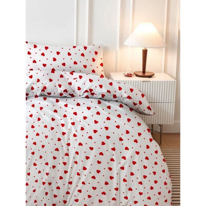 Image secondaire de Parure de lit - 1 housse de couette 220 x 240 cm + 2 taies d'oreiller 60 x 60 cm - 50% coton, 50% polyester - Rouge