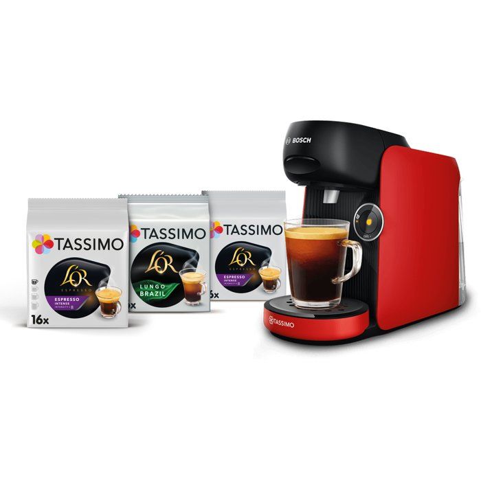 Machine a caf� + 3 packs T-discs - BOSCH - TASSIMO FINESSE TAS163E - 1400 W - 0,7 L - Multi-boissons - IntensityBoost - Noir