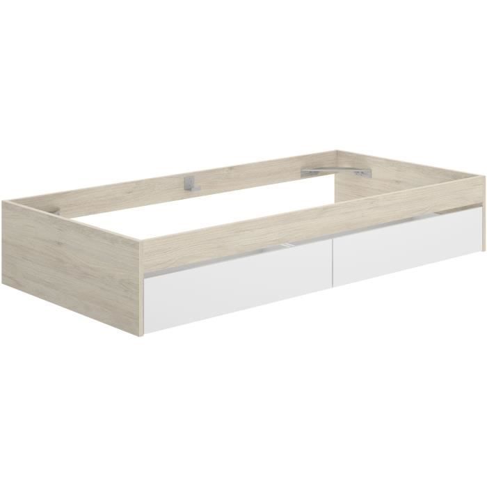 Lit LAGO avec 2 tiroirs - 90 x 190 cm - Blanc et Chêne