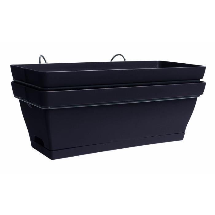 Jardiniere pour balcon - Jardiniere avec support - 49x28x20,5 cm - Contenance 11 litres - Coloris Noir violine - PoeTIC