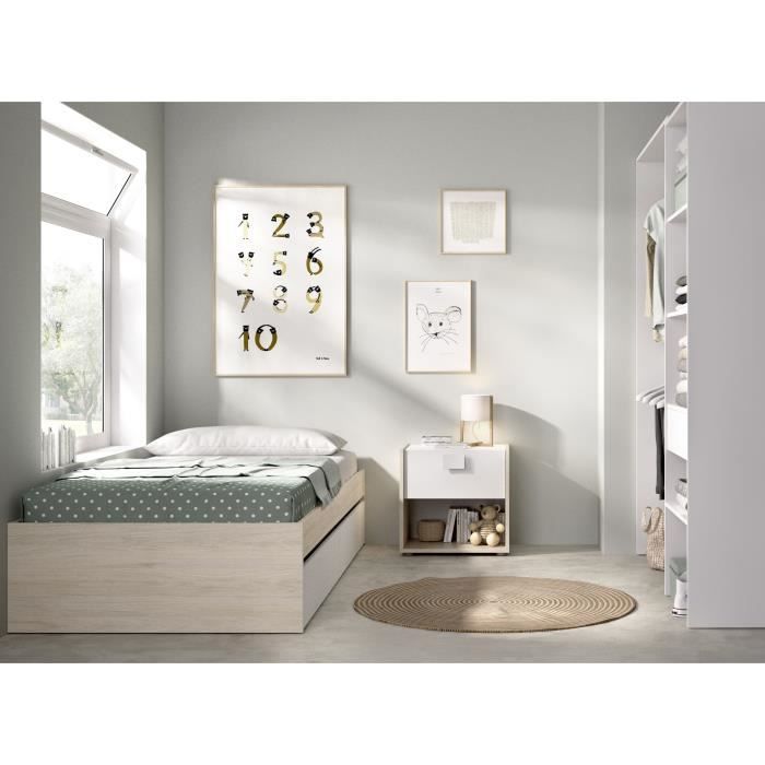 Image secondaire de Lit LAGO avec 2 tiroirs - 90 x 190 cm - Blanc et Chêne