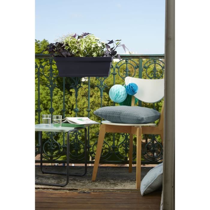 Jardiniere pour balcon - Jardiniere avec support - 49x28x20,5 cm - Contenance 11 litres - Coloris Noir violine - PoeTIC