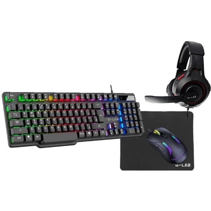COMBO GAMING 4in1 - THE G-LAB - COMBO-SULFUR/FR - Tastiera e mouse da gioco retroilluminati + Cuffie da gioco + Tappetino per mouse