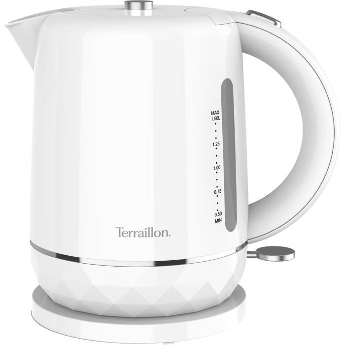 Bollitore elettrico - TERRAILLON – 15351 DIAMANT Bianco – 1,5 L - 2200 W - Base girevole a 360° - Base rialzata effetto diamante