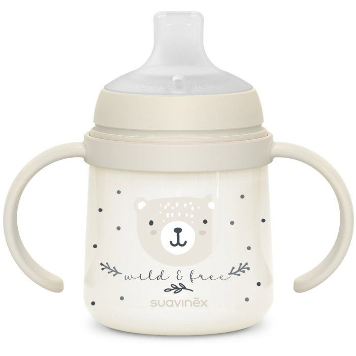Biberon avec anses SUAVINEX NIGHT&DAY WILD&FREE 150 ml - Gris