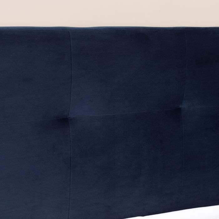Lit adulte KOOS 140 x 190 cm - Velours bleu marine - Tete de lit