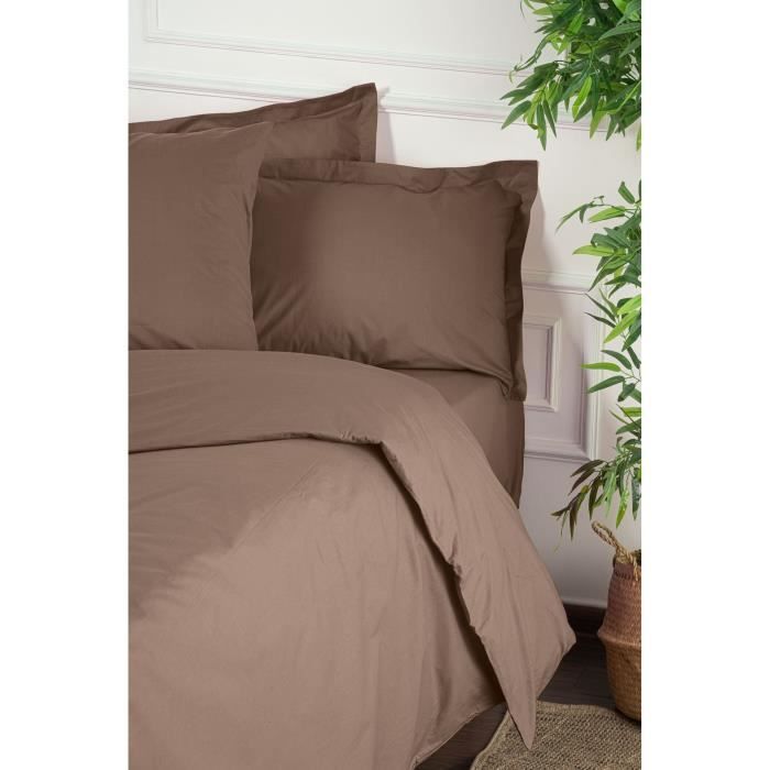 Image secondaire de Parure de lit - 1 housse de couette 220 x 240 cm + 2 taies d'oreiller 60 x 60 cm - 100% coton renforcé - Brun