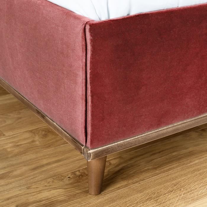Lit adulte KOOS 140x190 cm - Velours Rose - Tete de lit