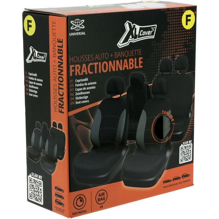 Coprisedili per auto - XLCOVER - Design diviso - Compatibile con airbag - Coprisedili per sedili anteriori, poggiatesta e sedili posteriori