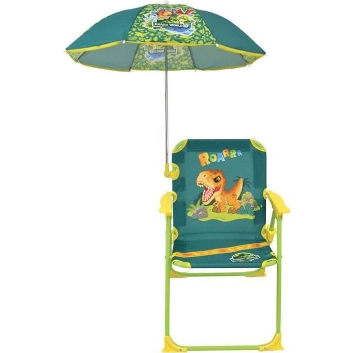 FUN HOUSE JURASSIC WORLD Sedia pieghevole da campeggio dinosauro - H.38.5 x L.38.5 x P.37.5 cm - Con ombrellone ø 65 cm - Per bambini