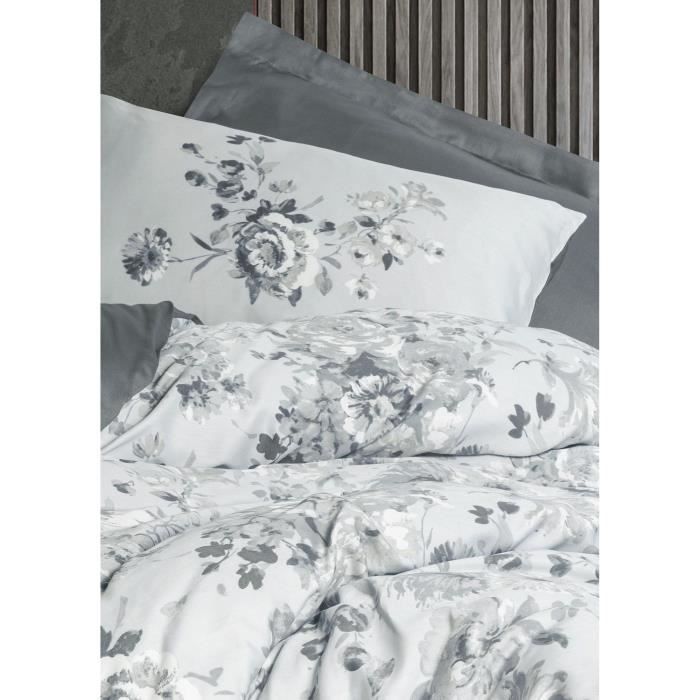 Image secondaire de Parure de lit - 1 housse de couette 220 x 240 cm + 2 taies d'oreiller 60 x 60 cm - Satiné 100% coton - Gris