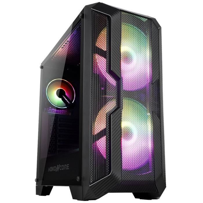 ABKONCORE BOITIER PC H600X Sync Ramesses - Moyen Tour - éclairage RGB - Noir - Verre trempé - Format ATX (ABKO-H-600X-SYNC-200F)