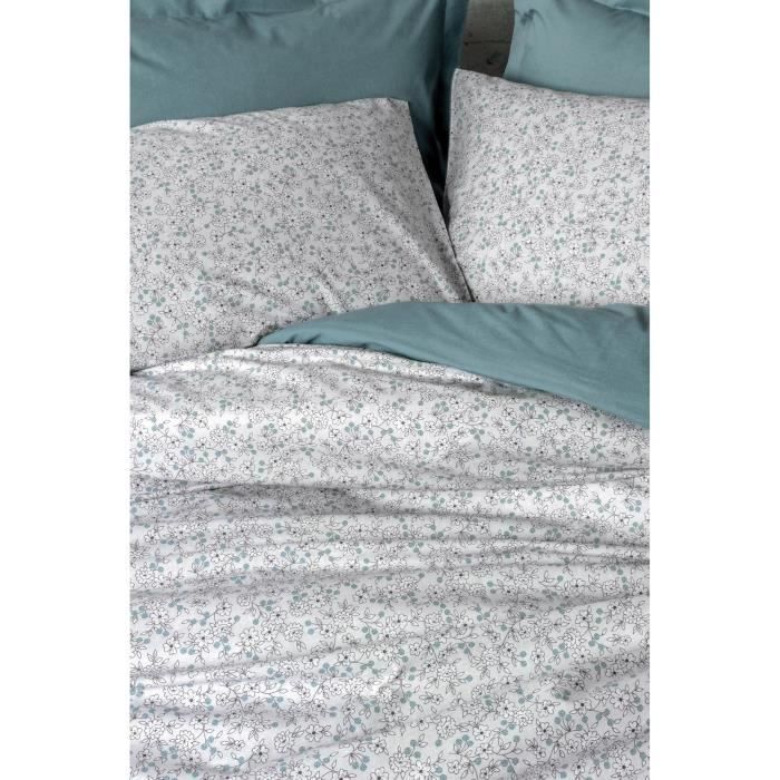 Image secondaire de Parure de lit - 1 housse de couette 220 x 240 cm + 2 taies d'oreiller 60 x 60 cm - 100% coton renforcé - Menthe