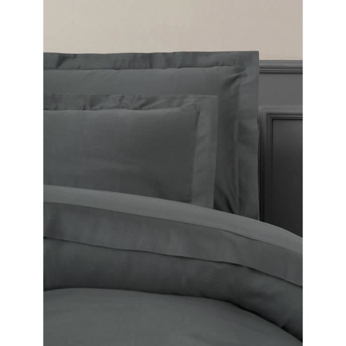 Image secondaire de Parure de lit - 1 housse de couette 220 x 240 cm + 2 taies d'oreiller 60 x 60 cm - Satiné 100% coton - Anthracite