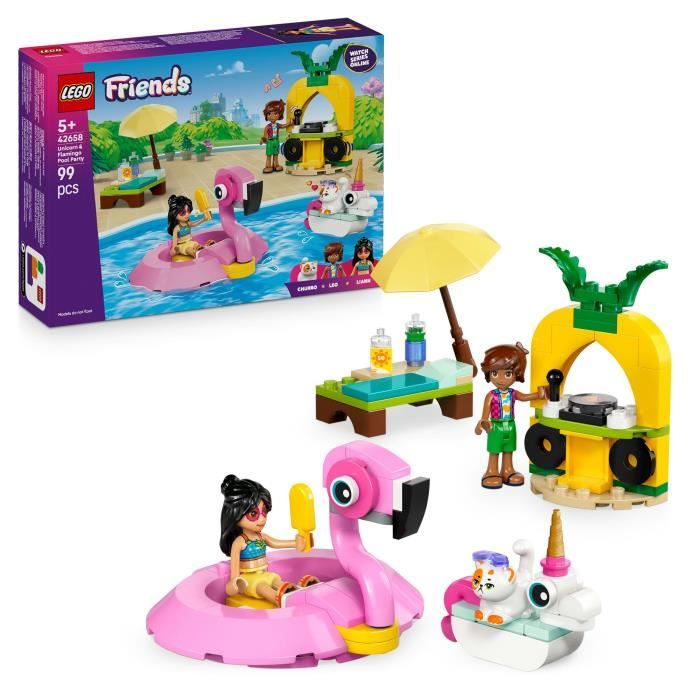 LEGO Friends 42658 Fete dans la Piscine avec les Bouées Licorne et Flamant Rose, Jeu 5 Ans
