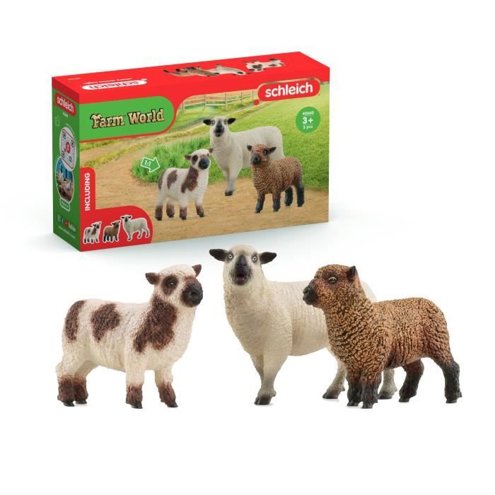 Statuetta trio di pecore, per bambini dai 3 anni, 5 x 19 x 11 cm - Schleich 42660 FARM WORLD