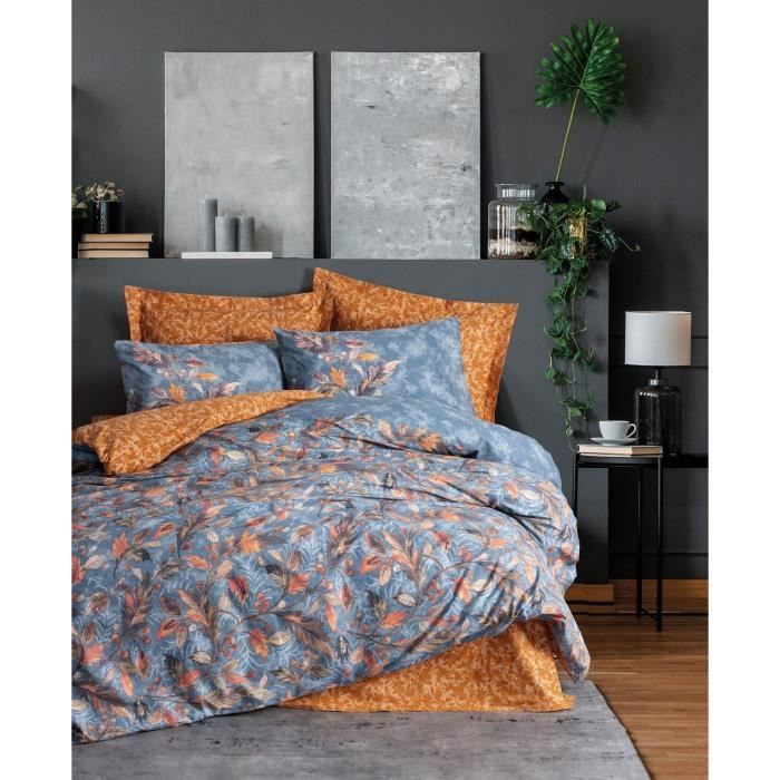 Parure de lit - 1 housse de couette 220 x 240 cm + 2 taies d'oreiller 60 x 60 cm - 100% coton ranforcé - Moutarde