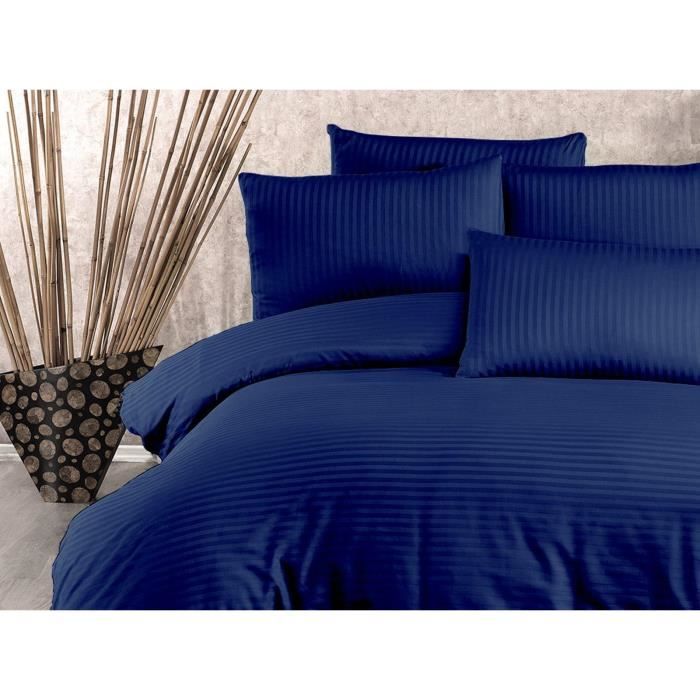 Image secondaire de Parure de lit - 1 housse de couette 220 x 240 cm + 2 taies d'oreiller 60 x 60 cm - 80% coton, 20% polyester - Bleu