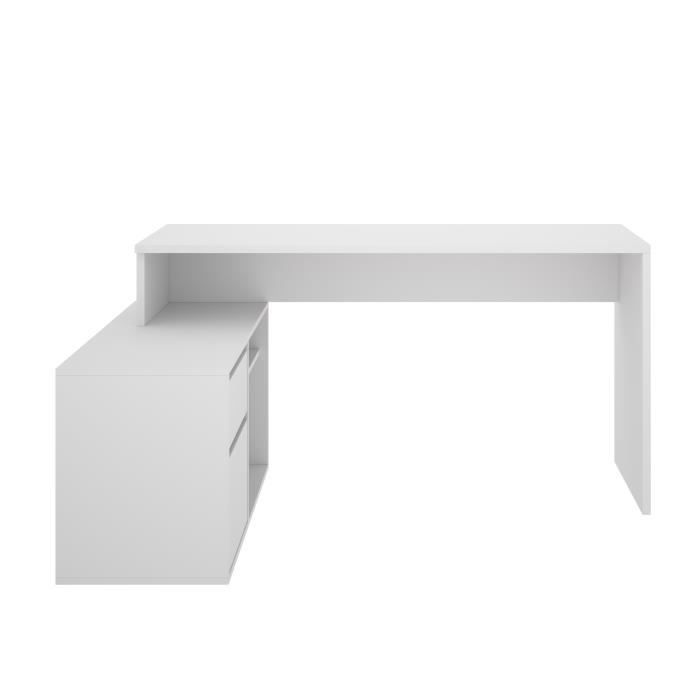 Bureau d'angle reversible 1 tiroir + 1 porte - Blanc - L 139 x P 92  x H 75 cm - ROX