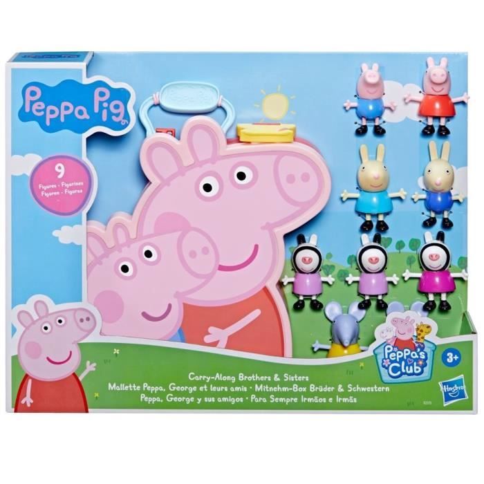 Peppa Pig Peppa's Adventures Mallette Peppa, George et leurs amis, jouet préscolaire, 9 figurines avec les soeurs Zebra