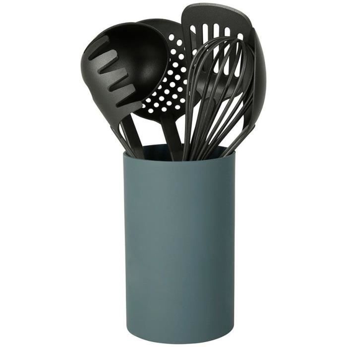 EQUINOX - Set d'ustensiles 6 pieces en nylon - manches en inox + pot de rangement
