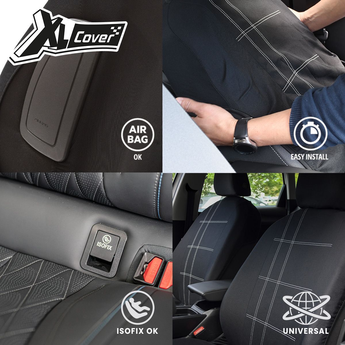 Image secondaire de Ensemble de 2 Housses de Siège Auto XLCOVER - Compatible Airbags - Noir