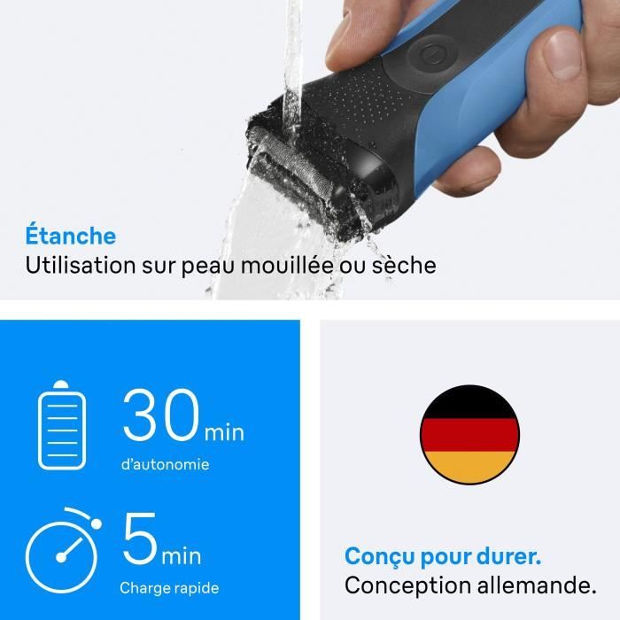Image secondaire de Rasoir électrique BRAUN Series 3 - Bleu et noir - Autonomie 30 minutes - Charge rapide 5 minutes