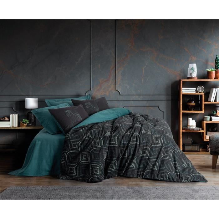 Parure de lit - 1 housse de couette 220 x 240 cm + 2 taies d'oreiller 60 x 60 cm - 100% coton renforcé - Bleu