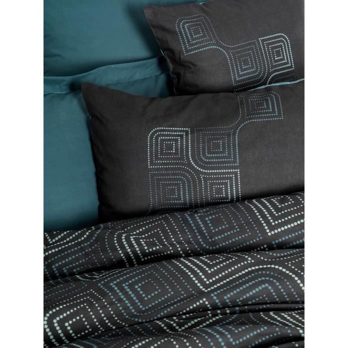Image secondaire de Parure de lit - 1 housse de couette 220 x 240 cm + 2 taies d'oreiller 60 x 60 cm - 100% coton renforcé - Bleu