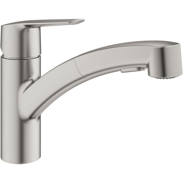 Kitchen faucet - Supersteel - Single lever sink mixer - Pull-out spray - 90� low swivel spout - GROHE Start - 30531DC1