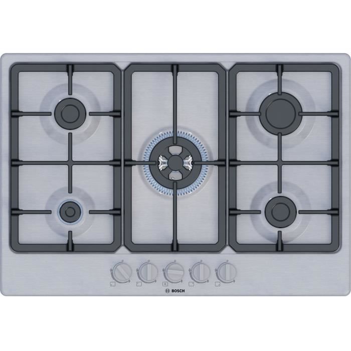 Piano cottura a gas - BOSCH Serie 4 - 5 fuochi - 52 x 75 x 4,5 cm - PGQ7B5K90 - Acciaio inox