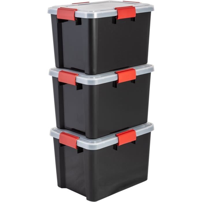 IRIS OHYAMA Lot de 3 boîtes de rangement Hermétiques - Air Tight Box - AT-SD - Noir et transparent - 28 L - 39 x 29 x 26 cm