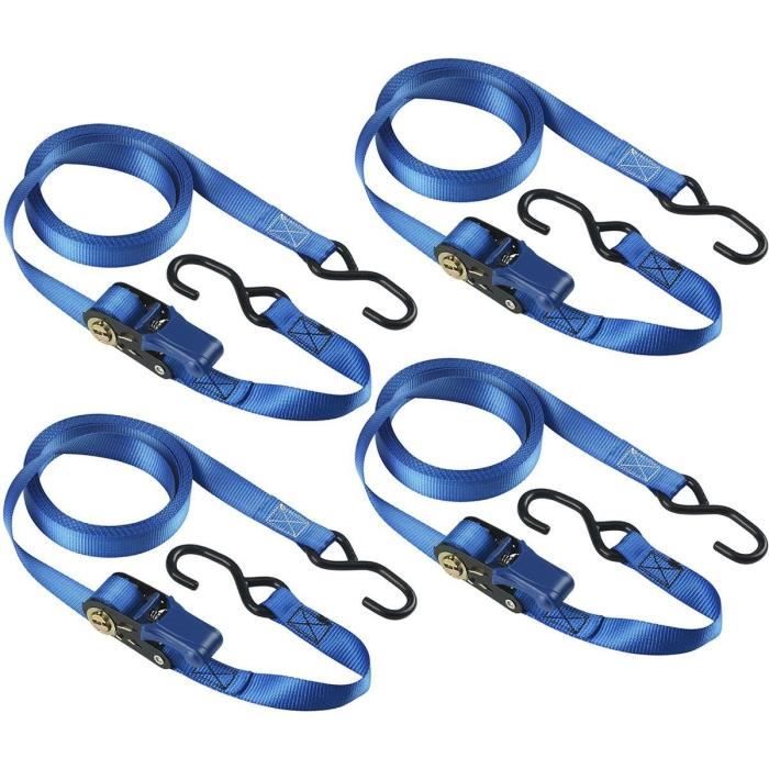 Kit de 4 Sangles d'arrimage - MASTER LOCK - 4367EURDAT - Avec crochets et cliquet - 5m x 25mm - Bleu