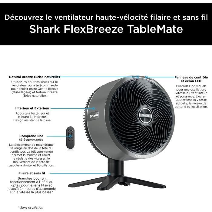 Image secondaire de Ventilateur de table - SHARK - FA150EU - Avec ou sans fil - FlexBreeze TableMate