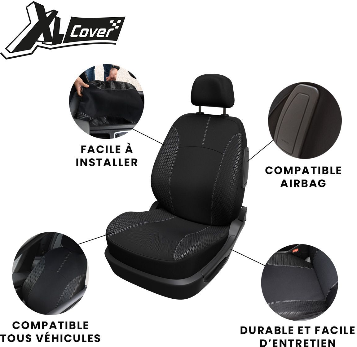 Image secondaire de Housse de Siège Auto XLCOVER - Compatible Airbags - Noir - 3 Pièces