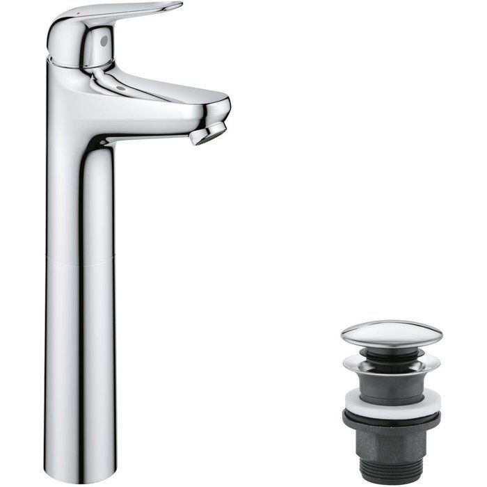 Mezclador monomando de lavabo de sobremesa - GROHE Swift - 24331001 - Cromo - Alto tama�o XL - Ahorro de agua - Desag�e click-clack