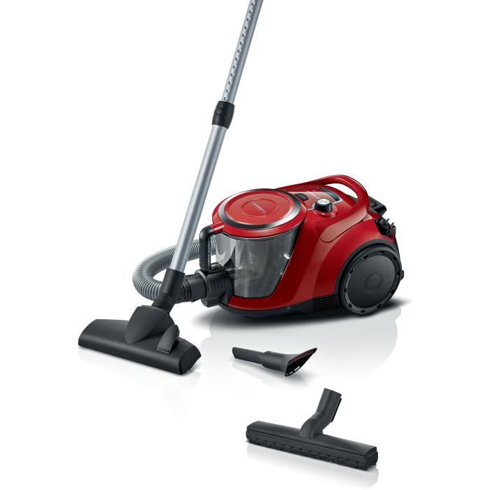 Nouveauté ! Aspirateur Traineau sans sac - BOSCH BGC41Q69 Serie 6 - 600 W - ProSilence - 70 dB - Capacité bac 2,4 L - Rouge