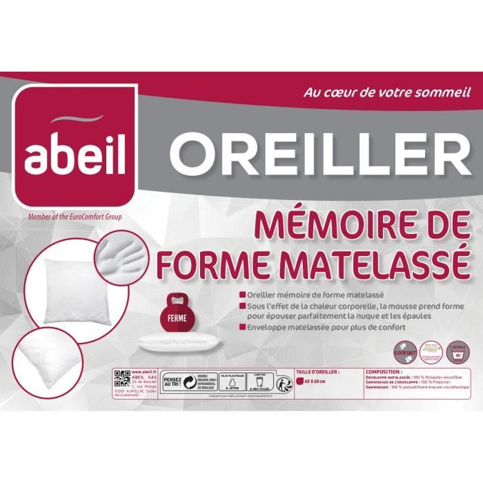 ABEIL Oreiller a mémoire de forme matelassé 60x60 cm blanc