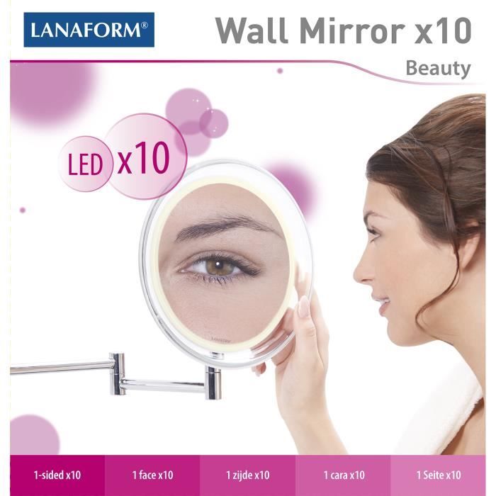LANAFORM WALL MIRROR - Miroir mural - 1 face grossissante x10 - Eclairage LED - Look design