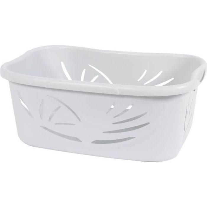 EDA PLASTIQUE Panier a linge ergonomique Flora 37 L - Blanc cérusé - 59 x 39 x 24 cm