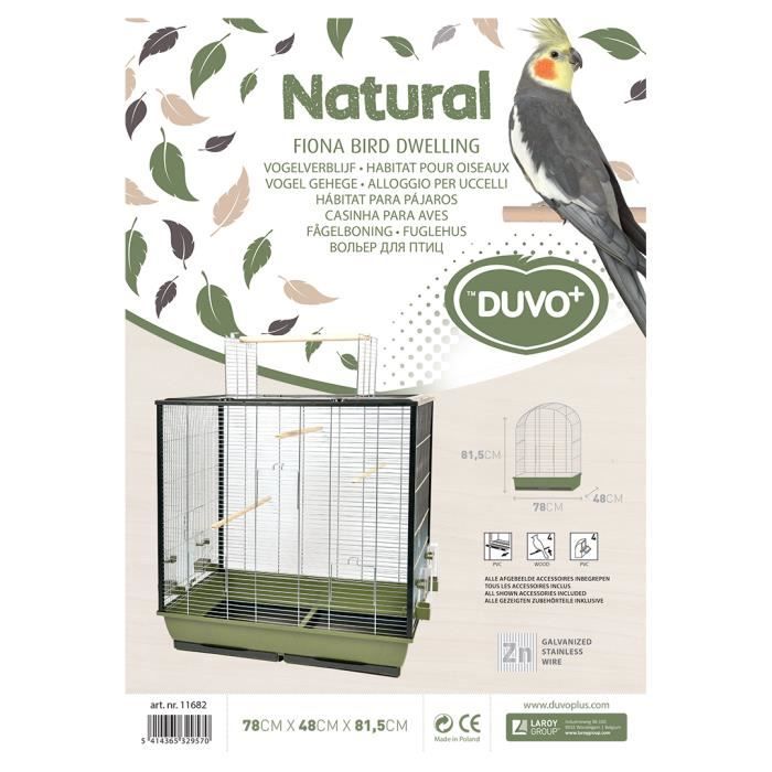 DUVO+ Cage Natural Fiona 78 x 48 x 81,5 cm - 8 kg - Vert olive et zinc - Pour oiseaux
