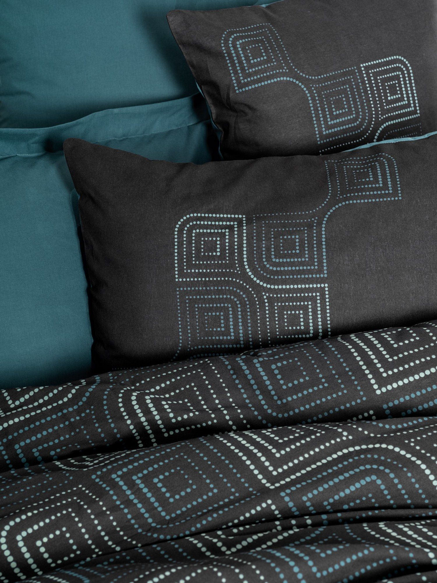 Image secondaire de Parure de lit en coton bleu pétrole - Housse de couette 140x200cm et taie 60x60cm