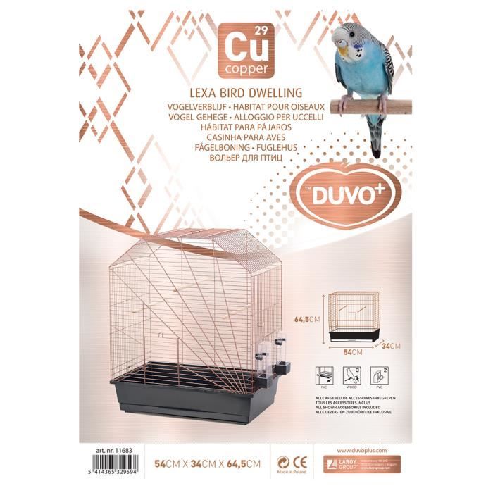 DUVO+ Cage Copper Lexa 54 x 34 x 64,5 cm - 3,5 kg - Noir et cuivre - Pour oiseaux