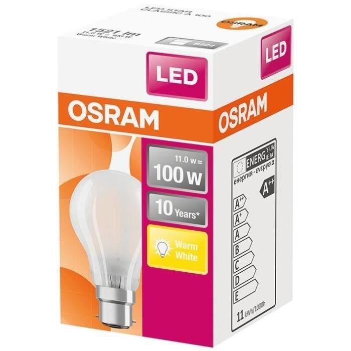 Ampoule standard LED OSRAM Verre dépoli - B22d - 10W = 100 - Blanc Chaud